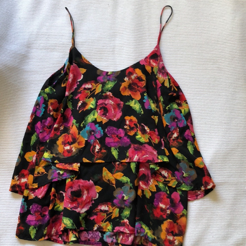 Paper crane two tier tank top size L black floral